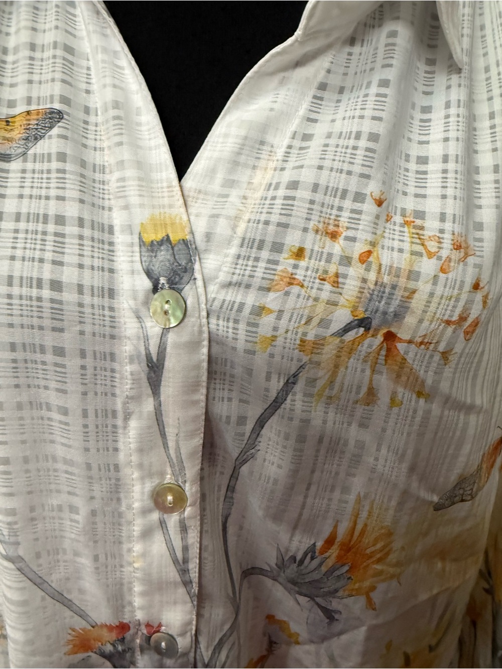 Alfred Dunner Floral Butterfly Button Shirt Large White Roll Tab Blouse EUC - Picture 4 of 10